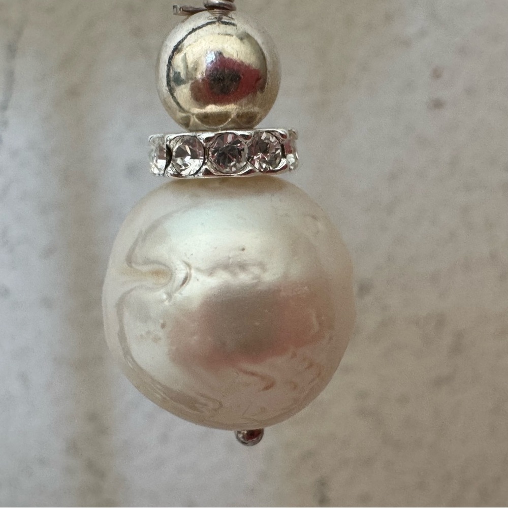 925 Sterling Silver Baroque Pearl Diamond Crystal Drop Earrings NEW - Picture 7 of 12